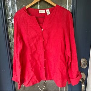 Vintage Liz Claiborne Red 100% linen sleeveless tank jacket long sleeve L